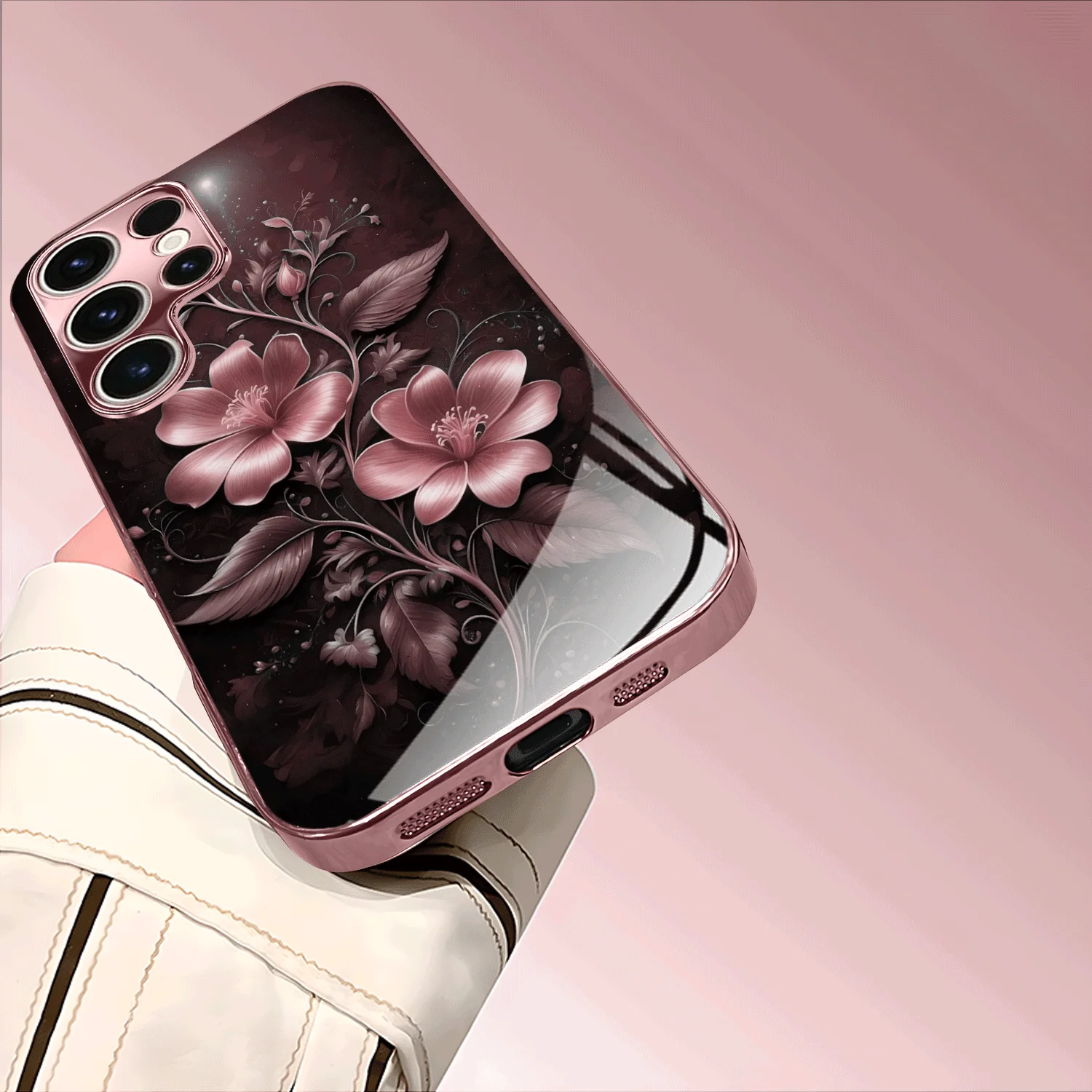 Flower patterned glass phone case suitable for Samsung Galaxy S26 S25 S24 S23 S22 S20 FE/Ultra/Plus anti drop back cover