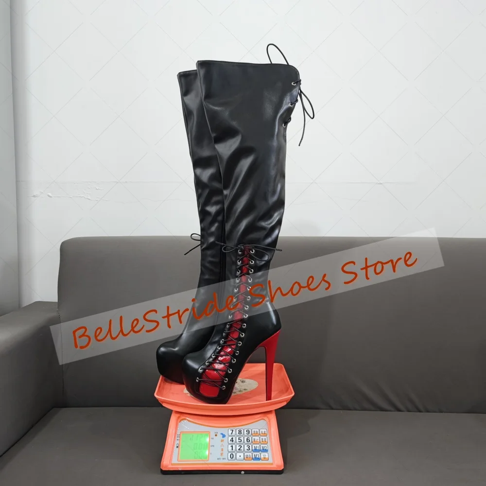 

Black Platform Matte Leather Boots Round Toe Sexy Women Shoes Stilettos High Heels Party Banquet Dating 2025 Zapatos Para Mujere