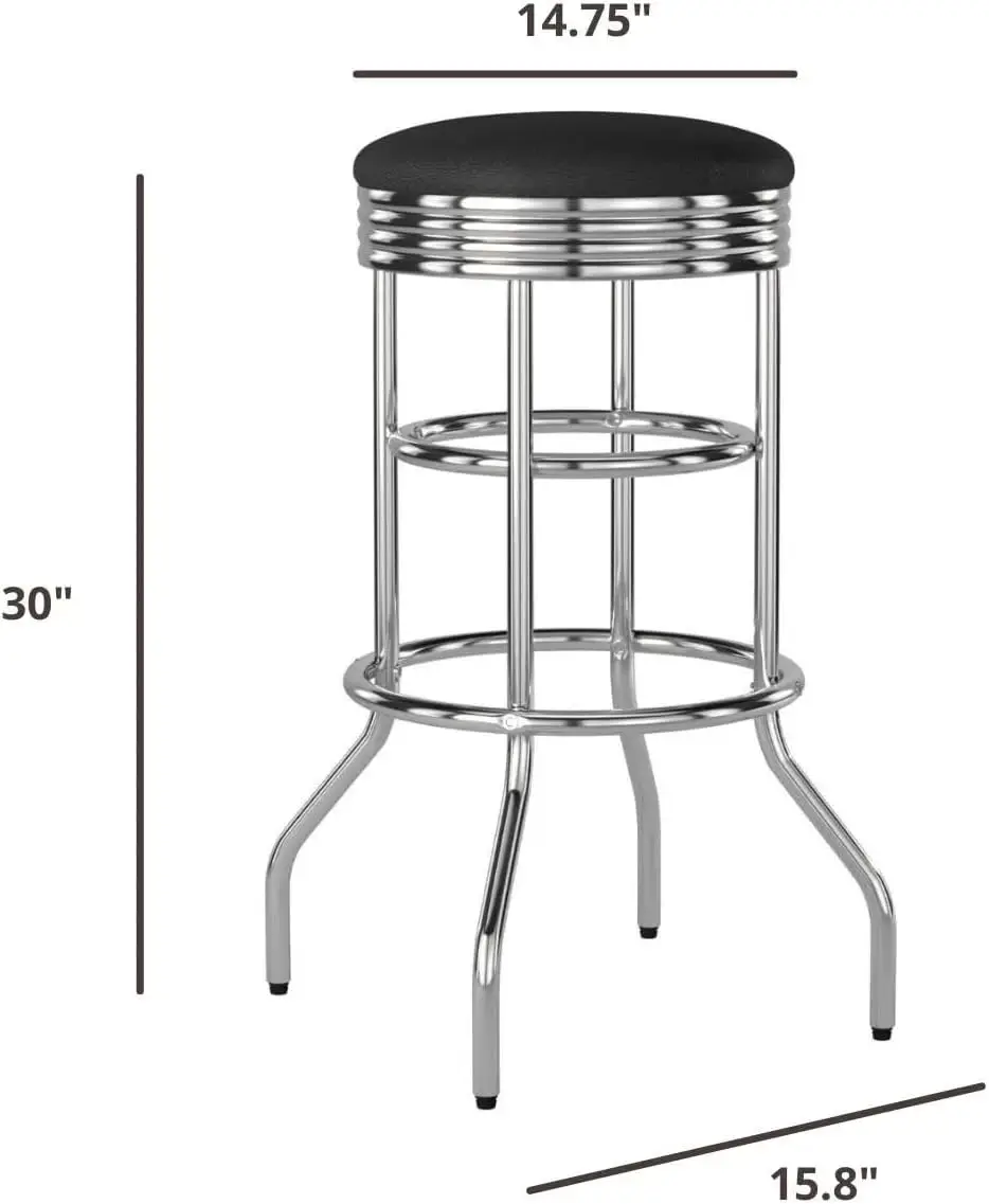 

Heavy Duty 30-Inch Backless Swivel Bar Stool for Kitchen, Garage, or Workshop, Chrome Finish with Faux Leather Seat 1 Pack Black