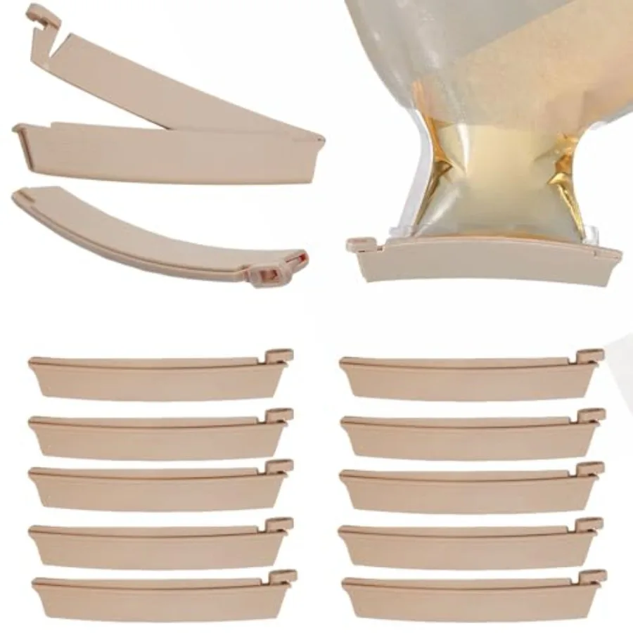 

10Pcs Ostomy Bag Clip Colostomy Ostomy Supplies Drainable Pouch Clamp Tail, Reusable for Colostomy Bags, Universal Curved Closu