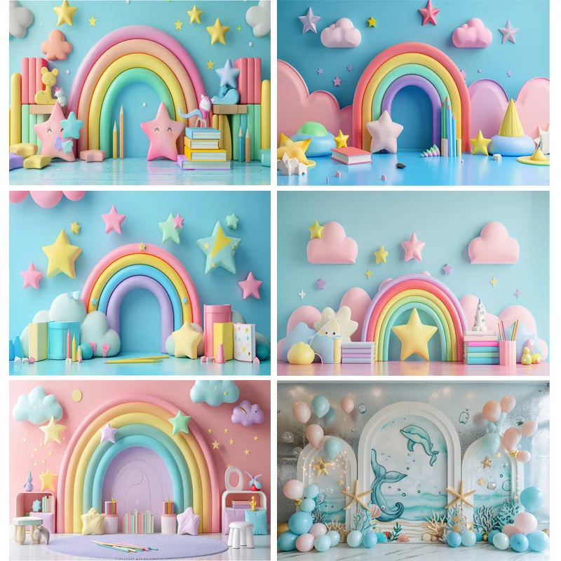 

Rainbow Arch Balloons Birthday Party Photography Backdrops Props Candy Baby Room Decoration Photo Studio Background DA-03