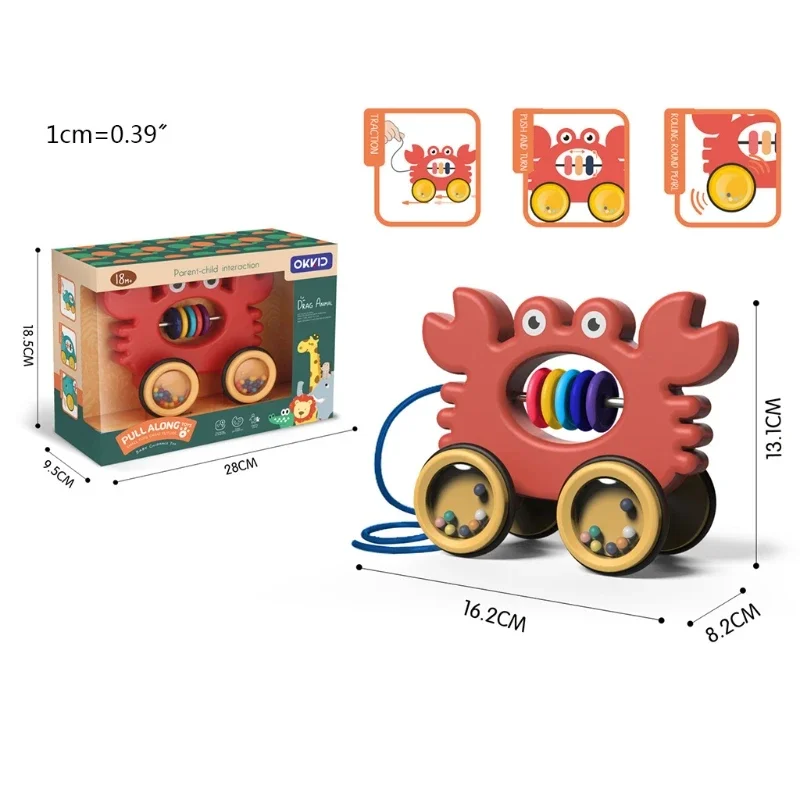 Puxar ao longo de rolamento brinquedo animal jardim de infância bebê quebra-cabeça brinquedo das crianças arrastar carro animal carrinho para crianças