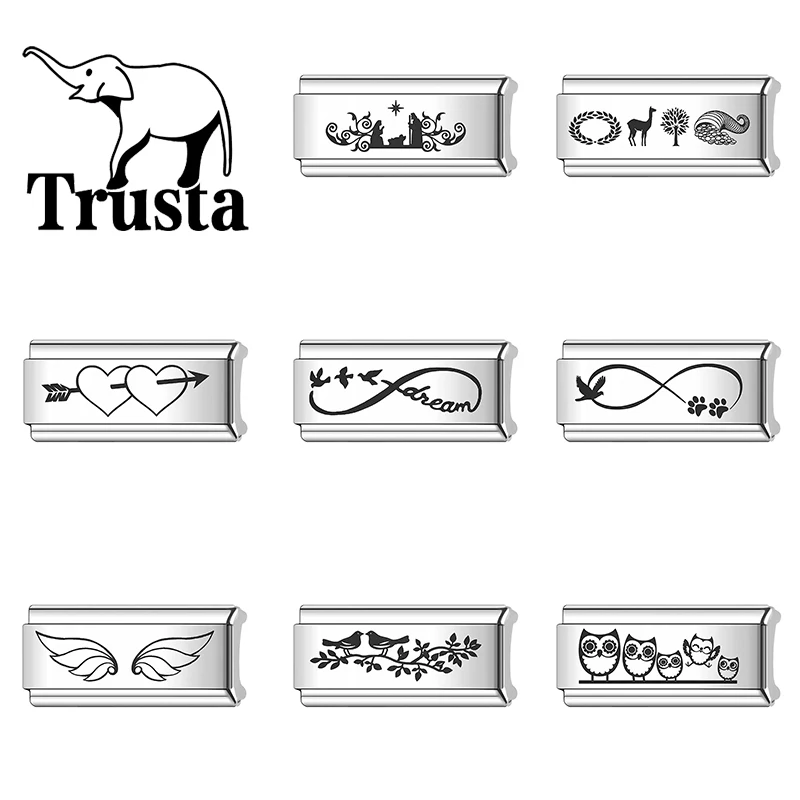 Trusta estrela sinal série charme links italianos 9mm pulseira de aço inoxidável para meninas presente aniversário diy jóias atacado n585