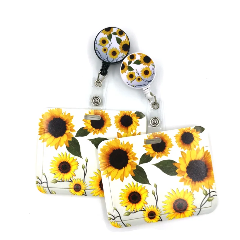 Sunflowers Flowers Horizontal Credit Card Holder Lanyard Women Men Kid Student Retractable Badge ID Bus Clips Card Badge Holder