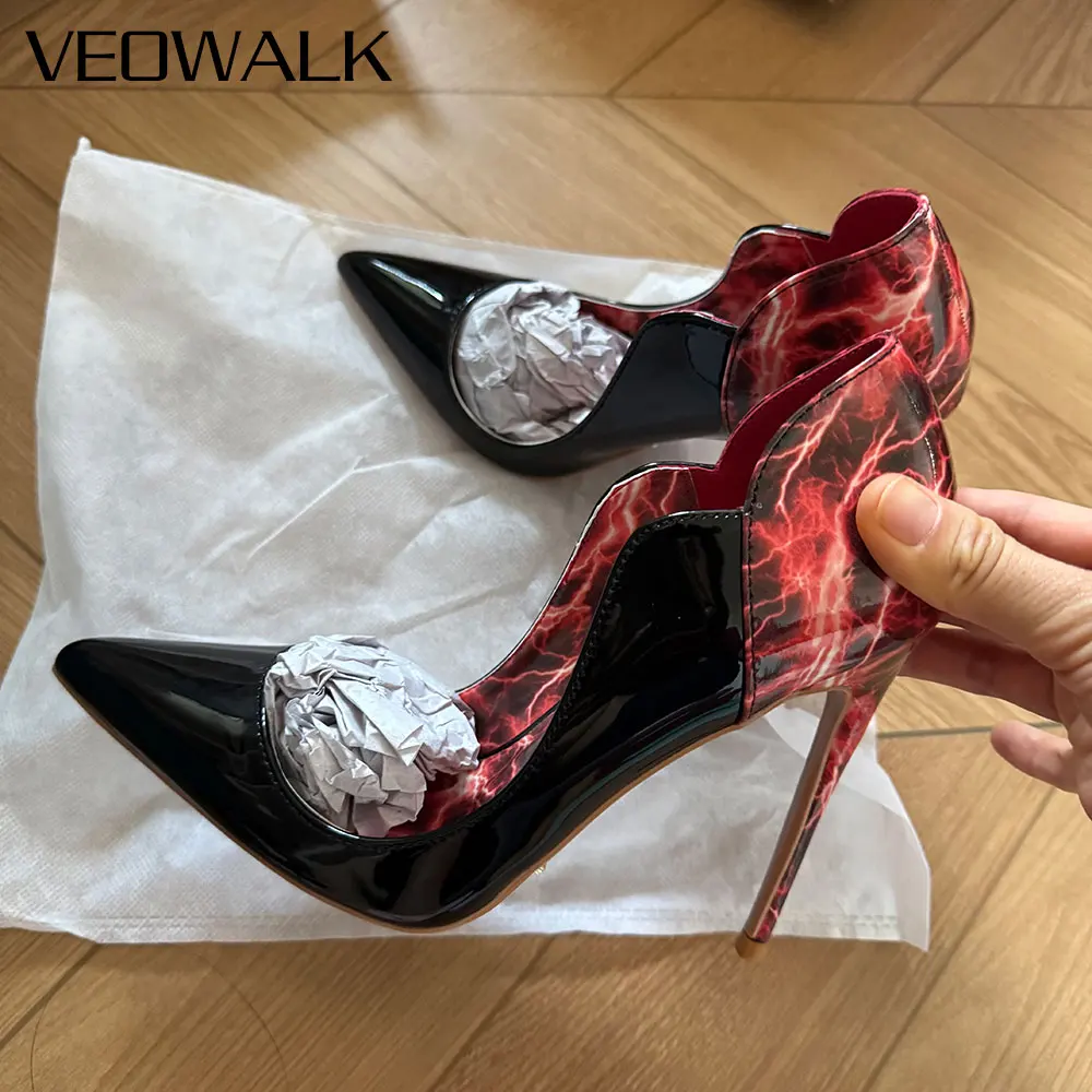

Veowalk Design Curl Cut 12 см ультратонкие женские туфли-лодочки на высоком каблуке с острым носком на шпильке сексуальные туфли с V-образным вырезом для вечеринок и вечеринок
