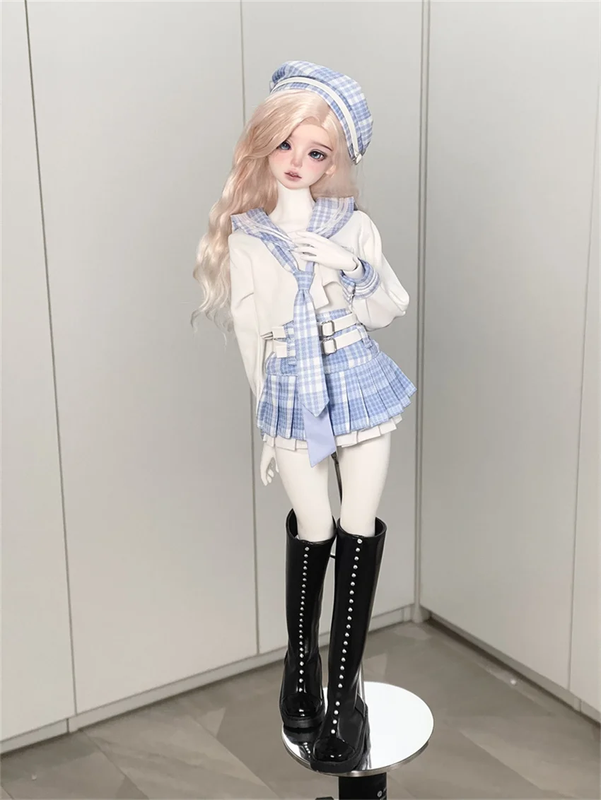 BJD Shoes 1/4 msd Black square head spliced rivet thigh-high boots BJD doll accessories