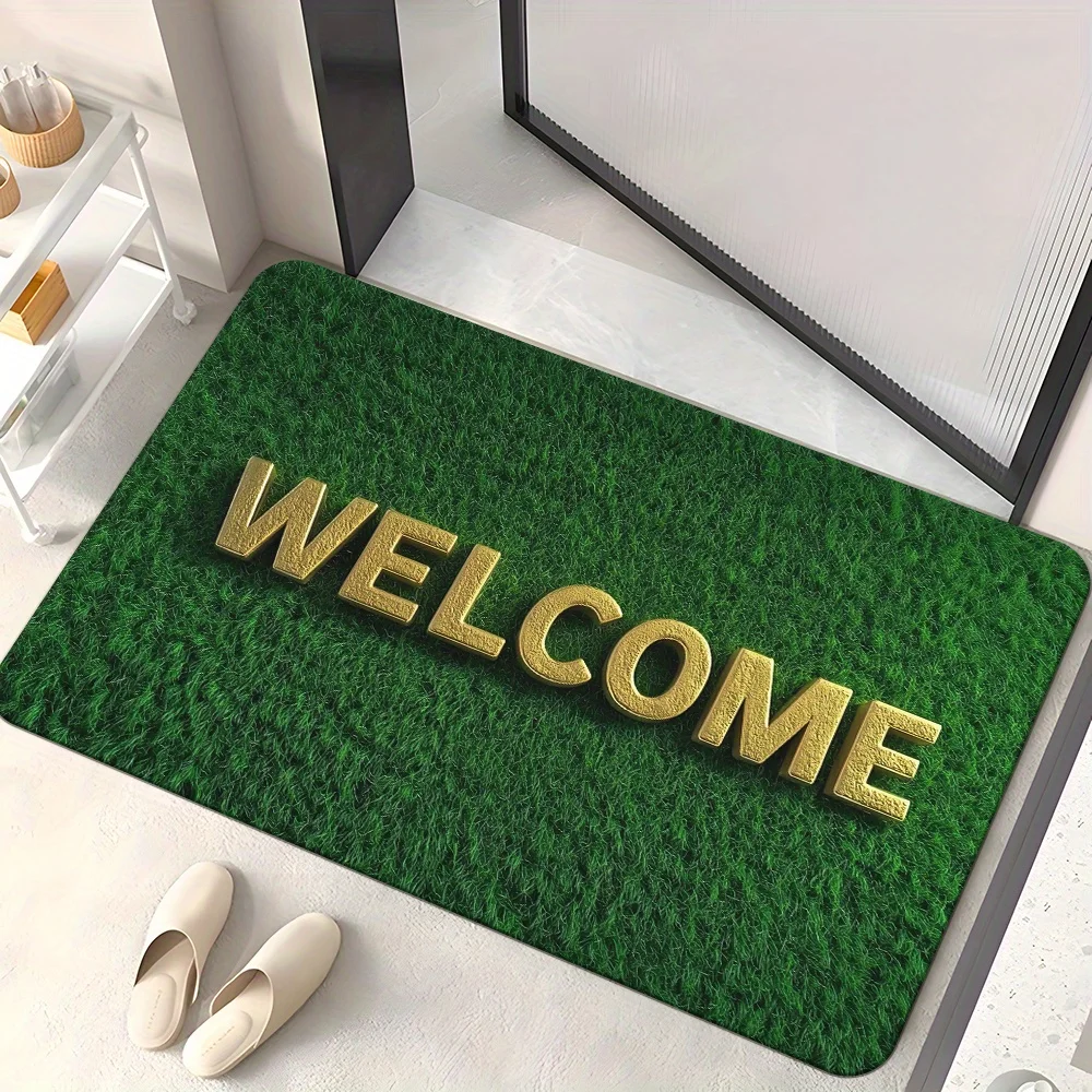 Green Grass Welcome Doormat 1pc – 3D Gold 