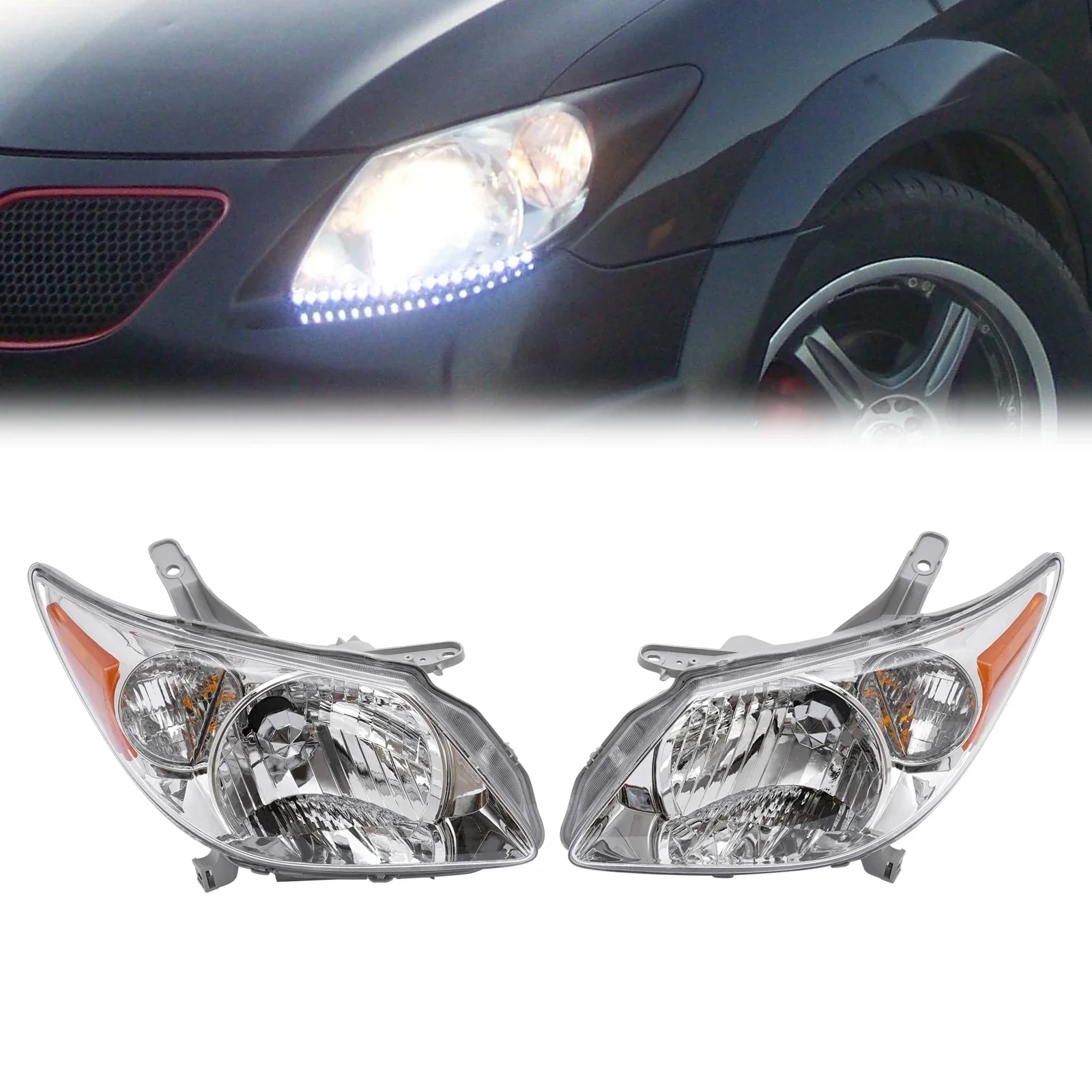 

Pair Front Left & Right Halogen Headlights For 2005-2008 Pontiac Vibe Wagon Car Lights Headlamps Assembly Auto Car Accessories