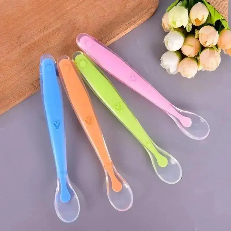 Food Grade Silicone Baby Feeding Spoon with Temperature Sensing Infants Children Training Cutlery Flatware Tableware with Box