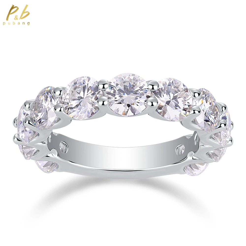 

PuBang Fine Jewelry 925 Sterling Silver 3EX VVS1 D Color Round Cut 5 MM Real Moissanite Diamond Row Ring for Women Wedding Band