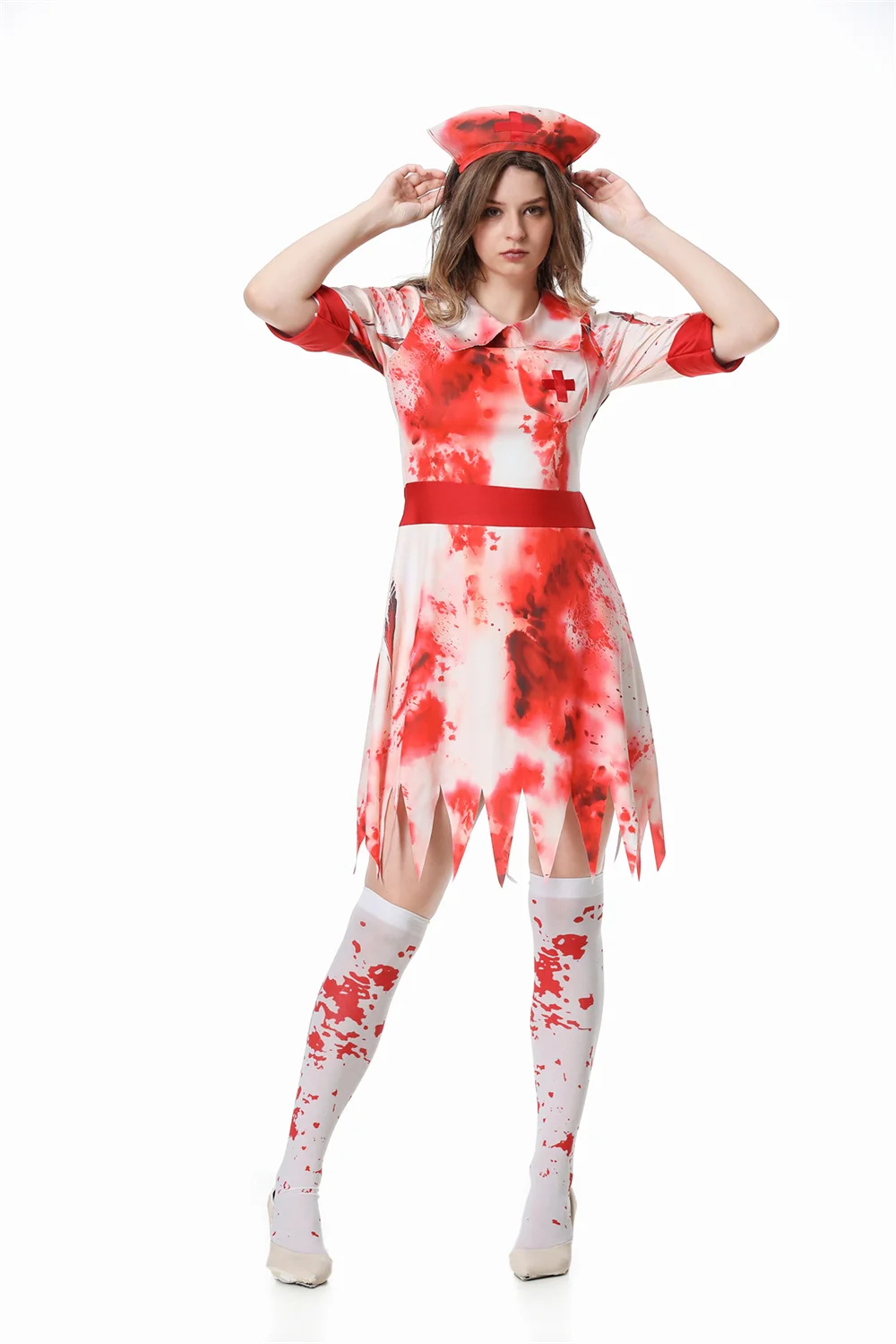 Halloween Horror Role Blood Nurse Demon Cosplay Costume White Zombie Spooktacular Dressing Carnival Party Dress