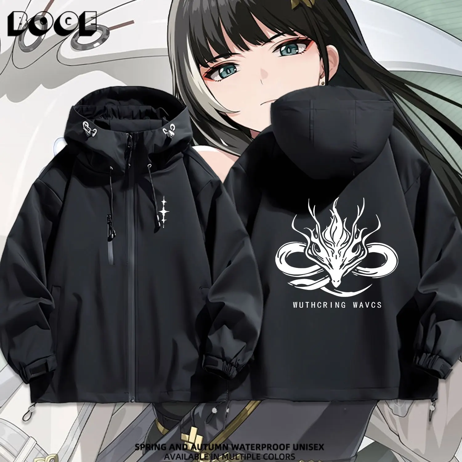 

Ветровка Minhao Game Surrounding Student Jaet с капюшоном, повседневная, модная, водонепроницаемая, из полиэфирного волокна, на молнии