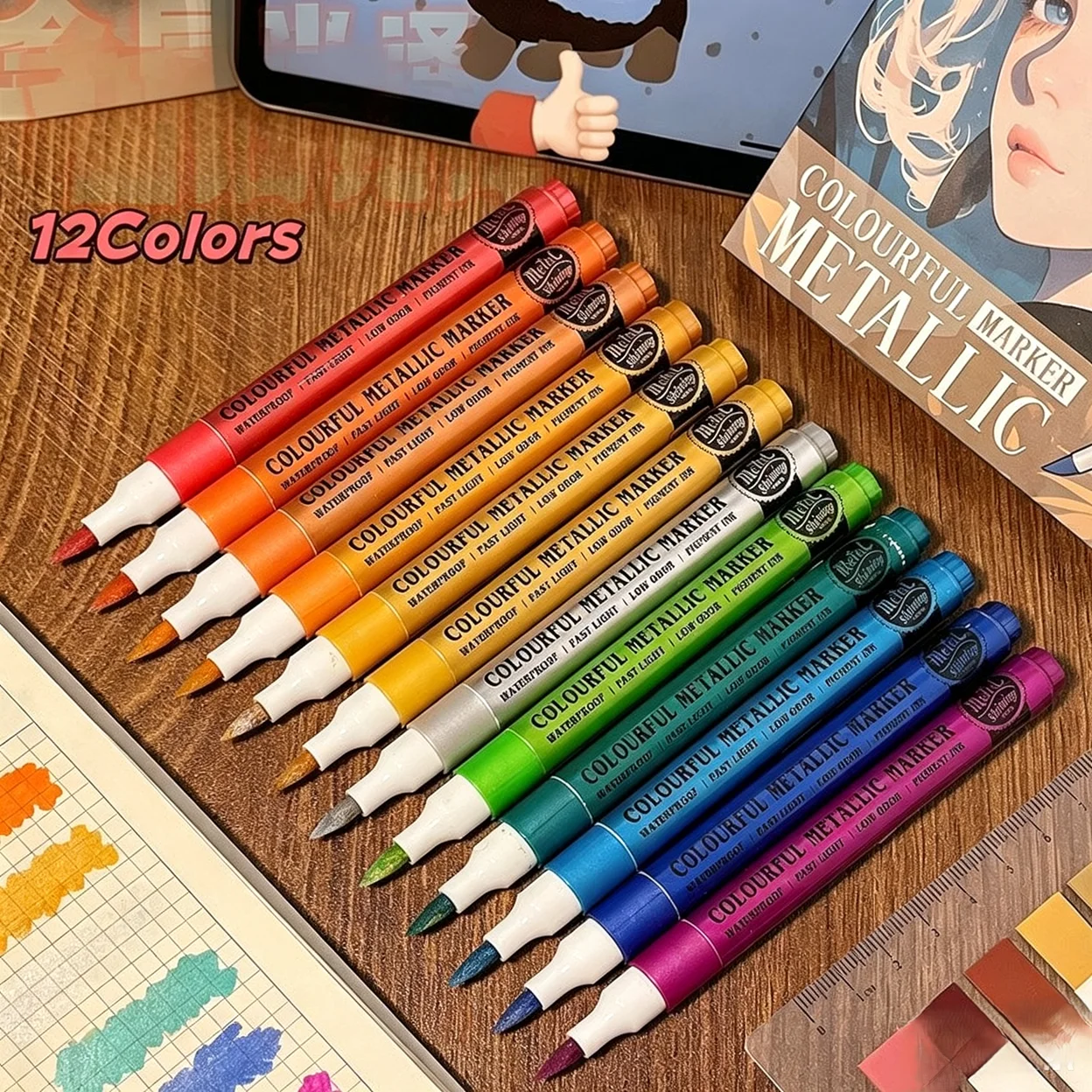12色メタリックペイントペンセット - ロックペイント、石、 - Photography Design のレビューと価格