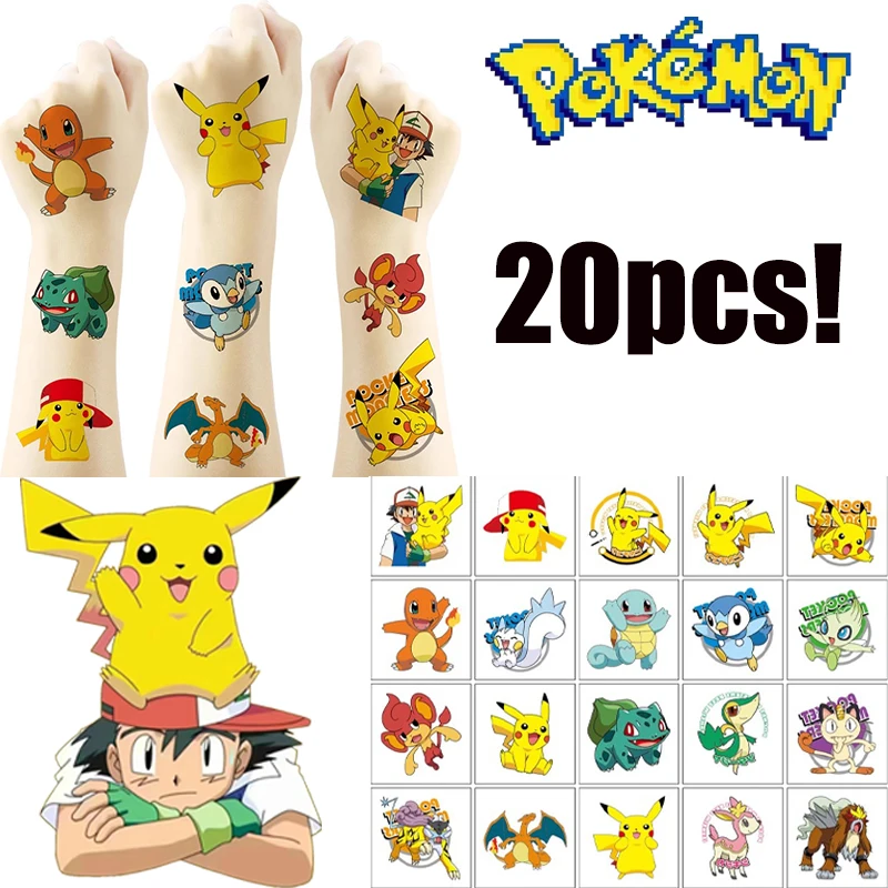 

New Delicate Anime 20 PCS Pokémoned Pikachu Fashion Trend Waterproof Tattoo Stickers Disposable Stickers Action Figure Toys