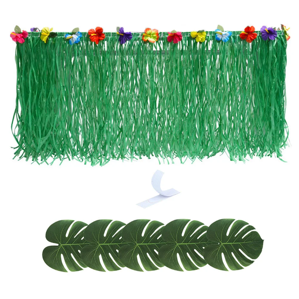 

1Set Green Hawaiian Table Skirt Set Simulation Monstera Leaves Table Cover Luau Party Decoration Festive Atmosphere