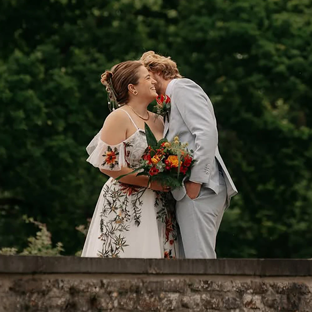 انفصال الأكمام الملونة المطرزة فستاين سهرة/فساتين الحفلات الدانتيل إغلاق مخصص الجنية شبكة حجم كبير السباغيتي الأشرطة فستان الزفاف