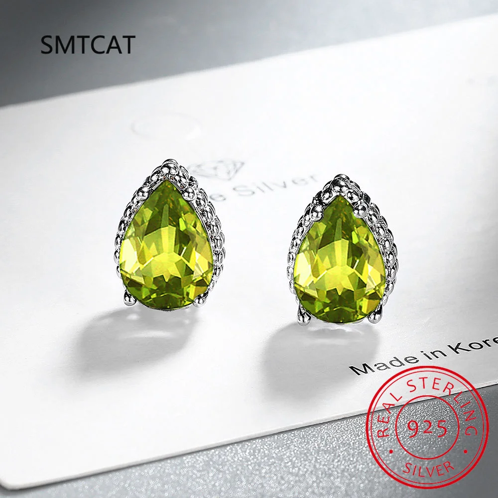 1.5ct gruszka prawdziwy perydot 925 kolczyki sztyfty ze srebra wysokiej próby dla kobiet moda zielony kamień szlachetny oświadczenie biżuteria