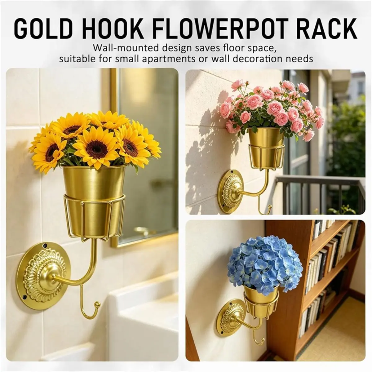 Gold Wall Vase with Hook, Handcrafted Opal Wall Vessel, Walls Vase for Flowers, Versatile Organizer Opal Walls Vessel