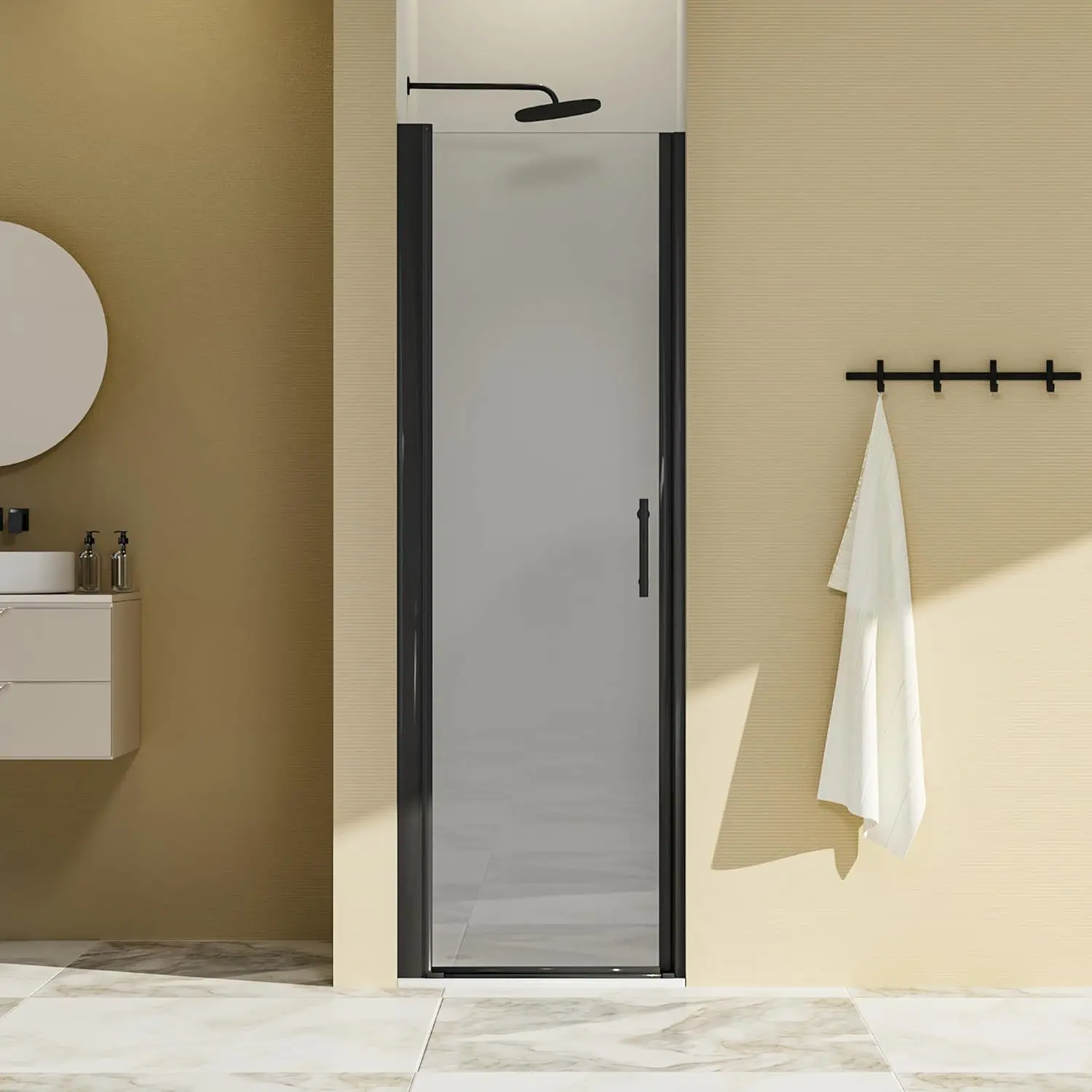 

Semi-Frameless Matte Black Shower Door 24-25" W x 72" H, ANSI/SGCC Certified 6mm Clear Tempered Glass with Explosion-Proof Film,