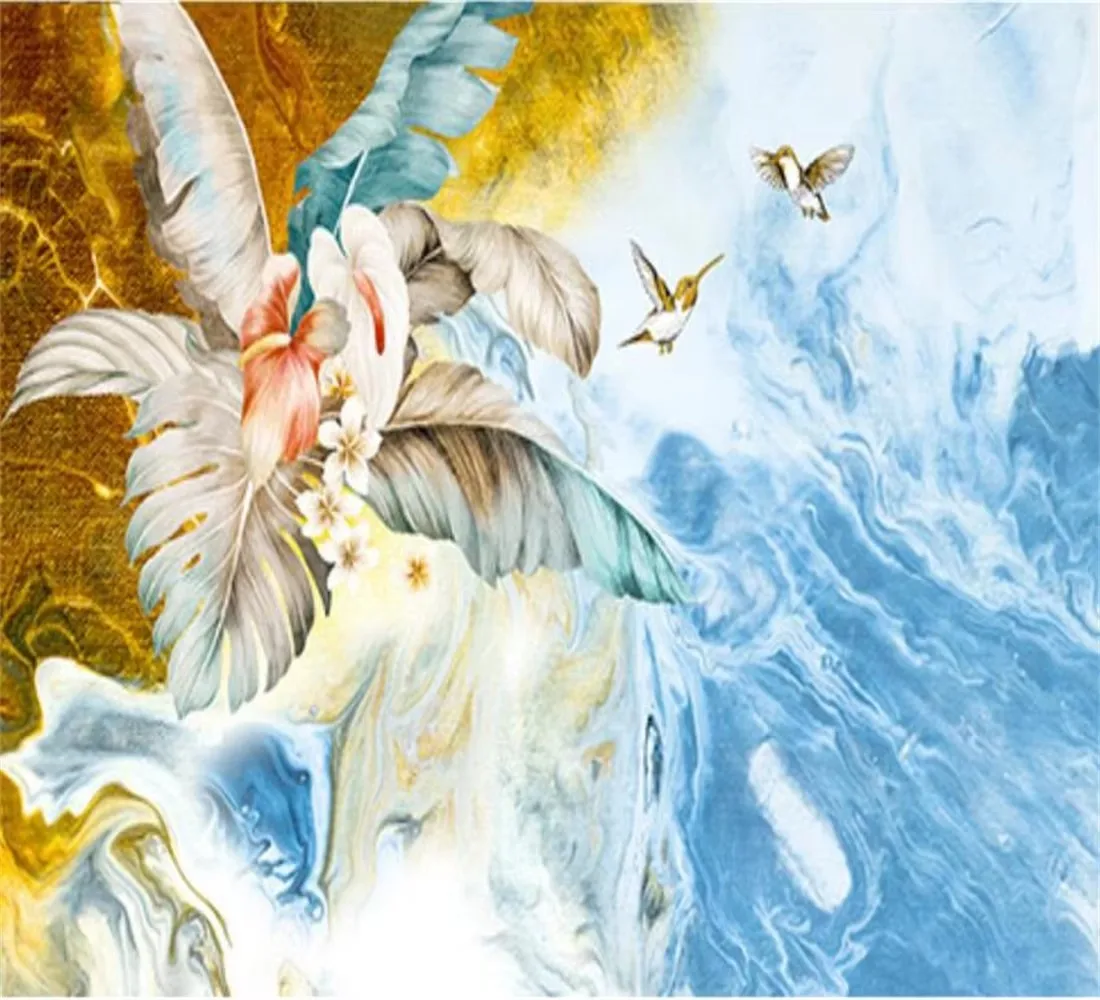 

Обои на заказ, 3d фреска, скандинавские современные абстрактные ручная роспись, листья растений, светлая роскошная гостиная, телевизор, декоративные 3d обои