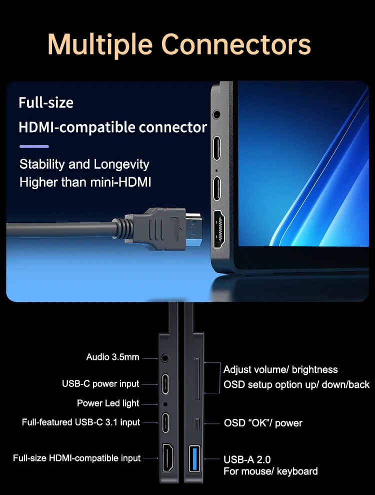 14'' 4K OLED Tragbarer Monitor 16:10 3840*2400p 500Nits USB-C HDMI-kompatibler externer Gaming-Monitor für PS5 Switch Laptop MacOS – Detail 18