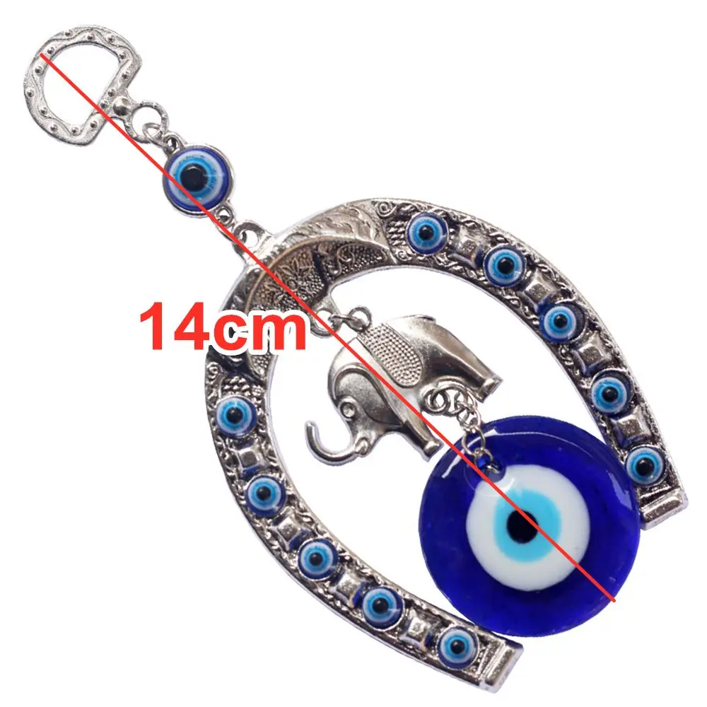 Turkish Blue Evil Eye Wall Hanging Horseshoe with Glass Decoration Elephant Car Pendant Lucky Ornament Home Decor