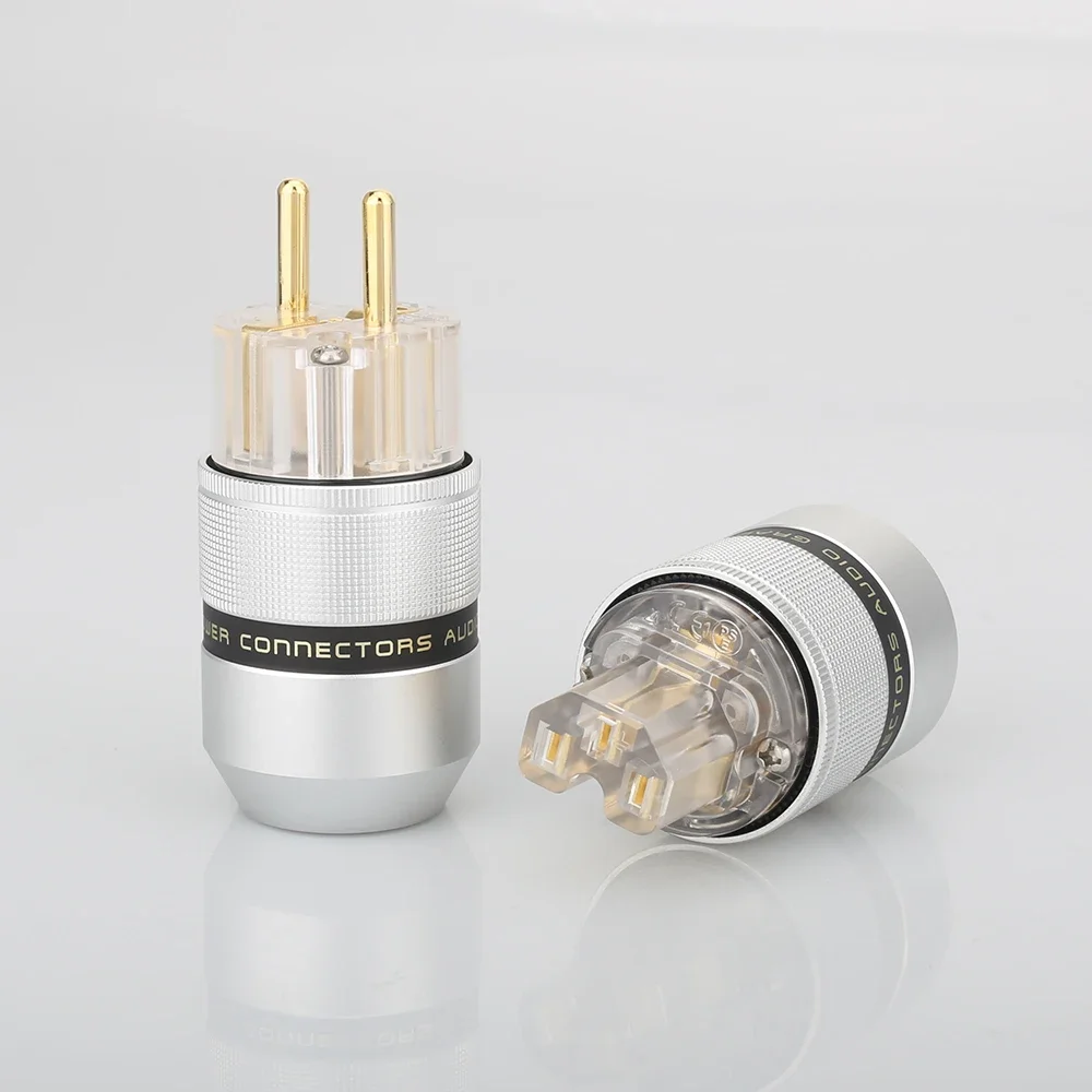 24K Gold Plated Schuko EU Mains Plug HiFi Audiophile DIY AC Power Connector for Amplifier DAC CD