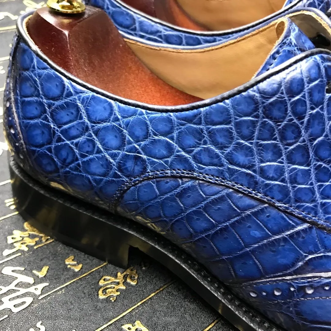 yingshang sepatu formal pria baru sepatu kulit buaya biru santai