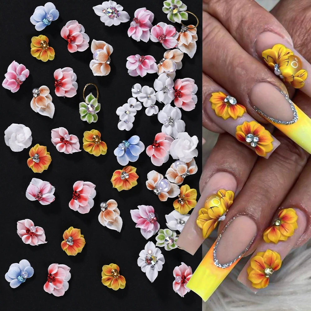 30/10 stuks 3D handgemaakte acryl bloem nagelbedels met strass- en kristal gesneden stickers DIY manicure handgemaakte nageldecors *