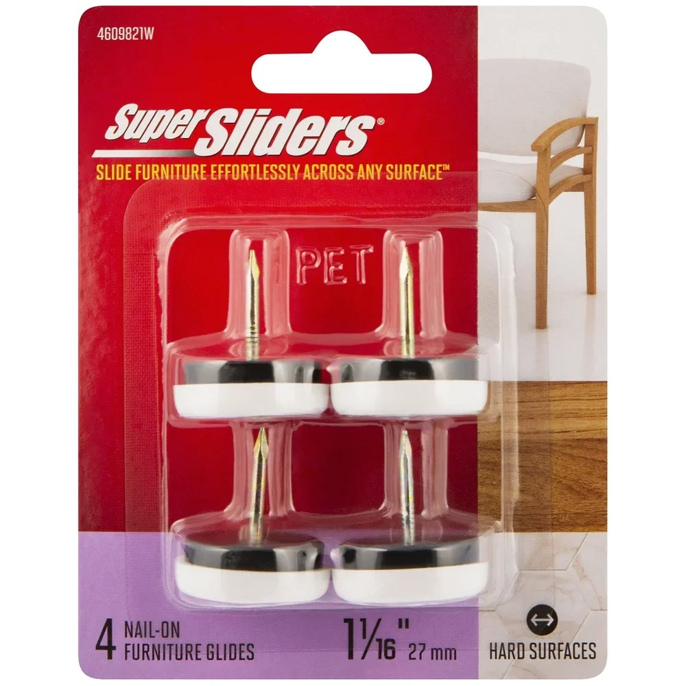 

Набор из 6 пластиковых мебельных глайдов (1-1/16 дюйма) для деревянной мебели, крепление на гвозде, снижение трения и шума, плавное перемещение, для использования внутри помещений