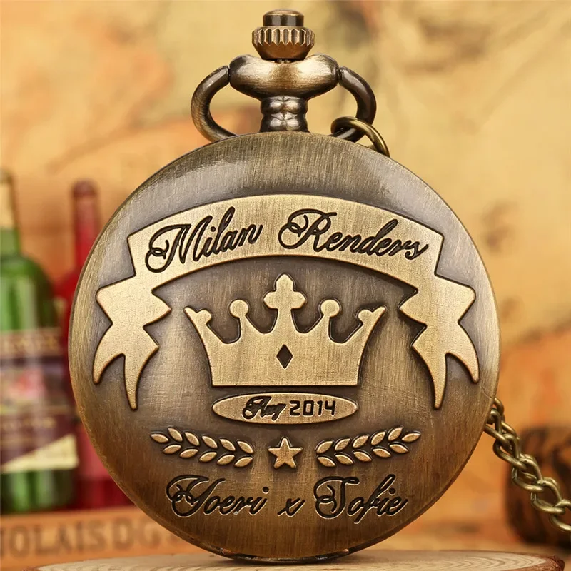 Steampunk Carved Crown 2014 Milan Design Retro Quartz Pocket Watch for Men Women with Fob Sweater Chain Gift Souvenir