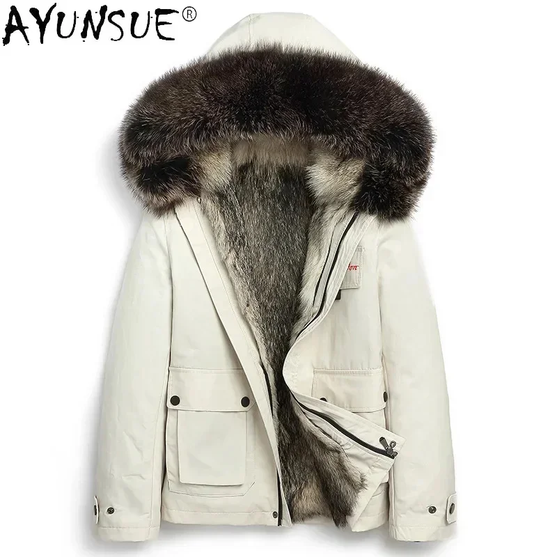 AYUNSUE Winter 100% Real Raccoon Fur Liner Parkas Men 2025 Men's Coat Warm Thick Jackets Casual Casaco Masculino Gxy276