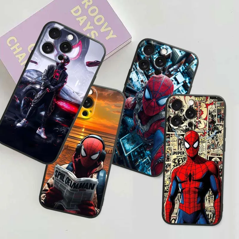 

S-Spiders M-Mans Cool For Apple iPhone 17 16 16E 15 14 13 12 11 Pro Max Plus Black Soft Silicone Cover