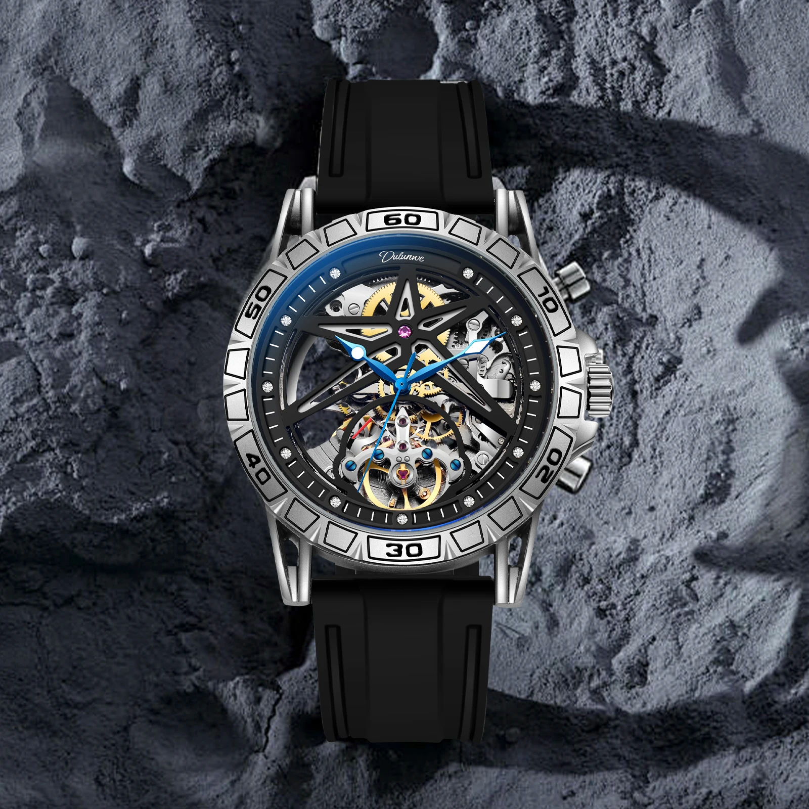 

Dulunwe Men's Wrist Watch 46MM Automatic Mechanical Perspective Hollow Movement Casual Fashion Top Brand Clock Watch For Men