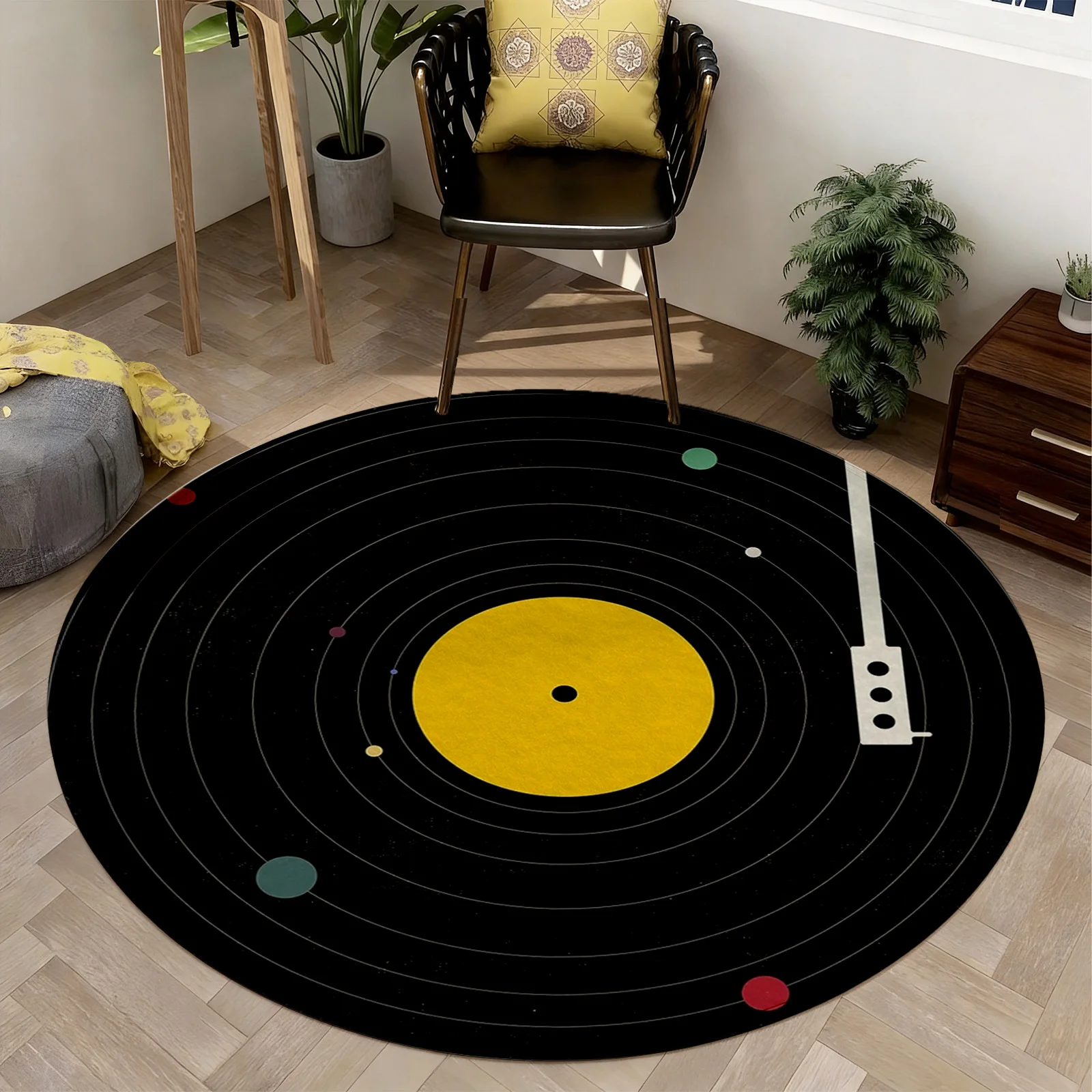 Abstract Round Geometric Concentric Circle Area Rug Black Yellow Modern Design Living Room Decor Floor Mat Carpet