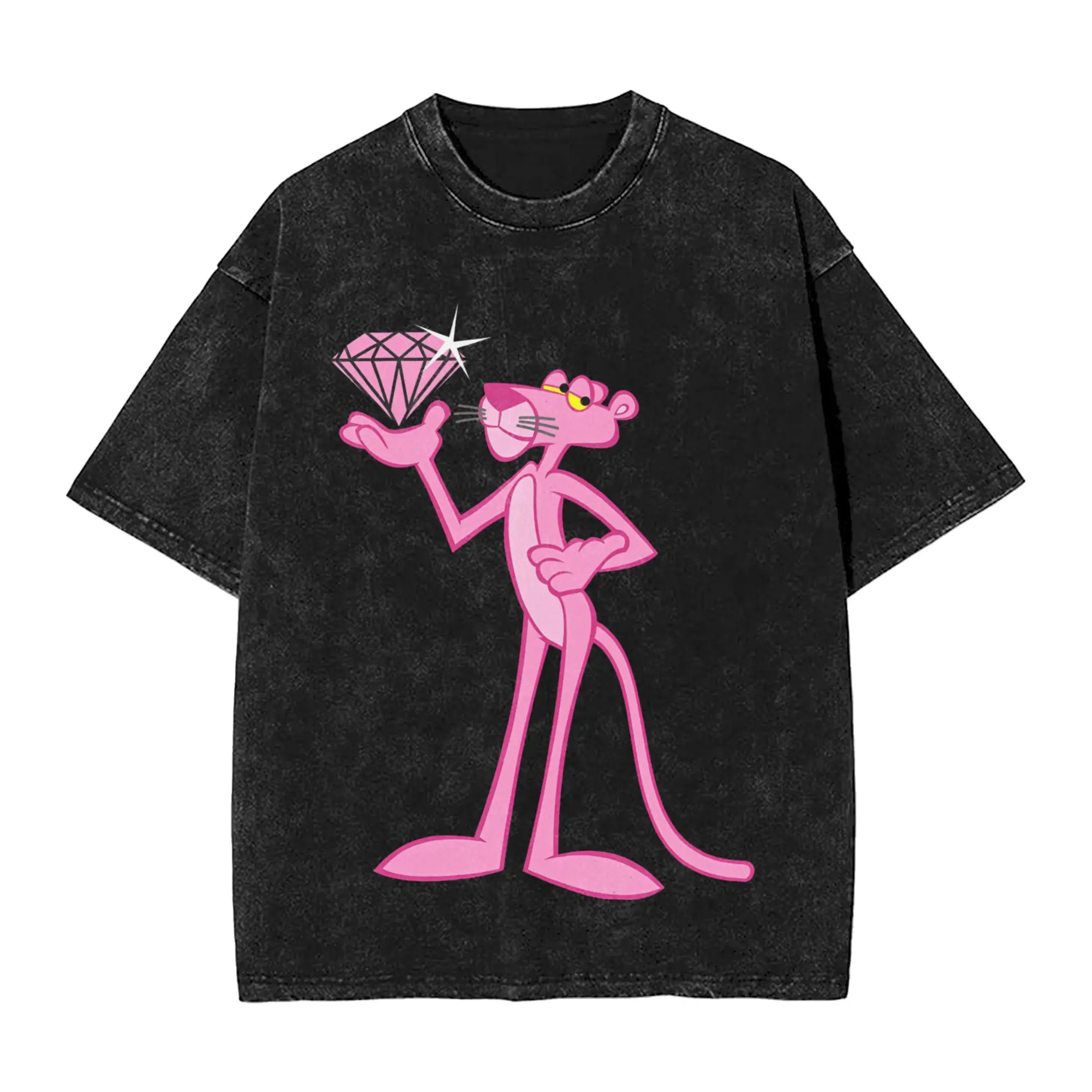 

Men's T Shirt Pink-Panthers Summer New Washed Vintage Short Sleeved Tees Women's Oversized Y2K Funny Design Casual Clothing Tops