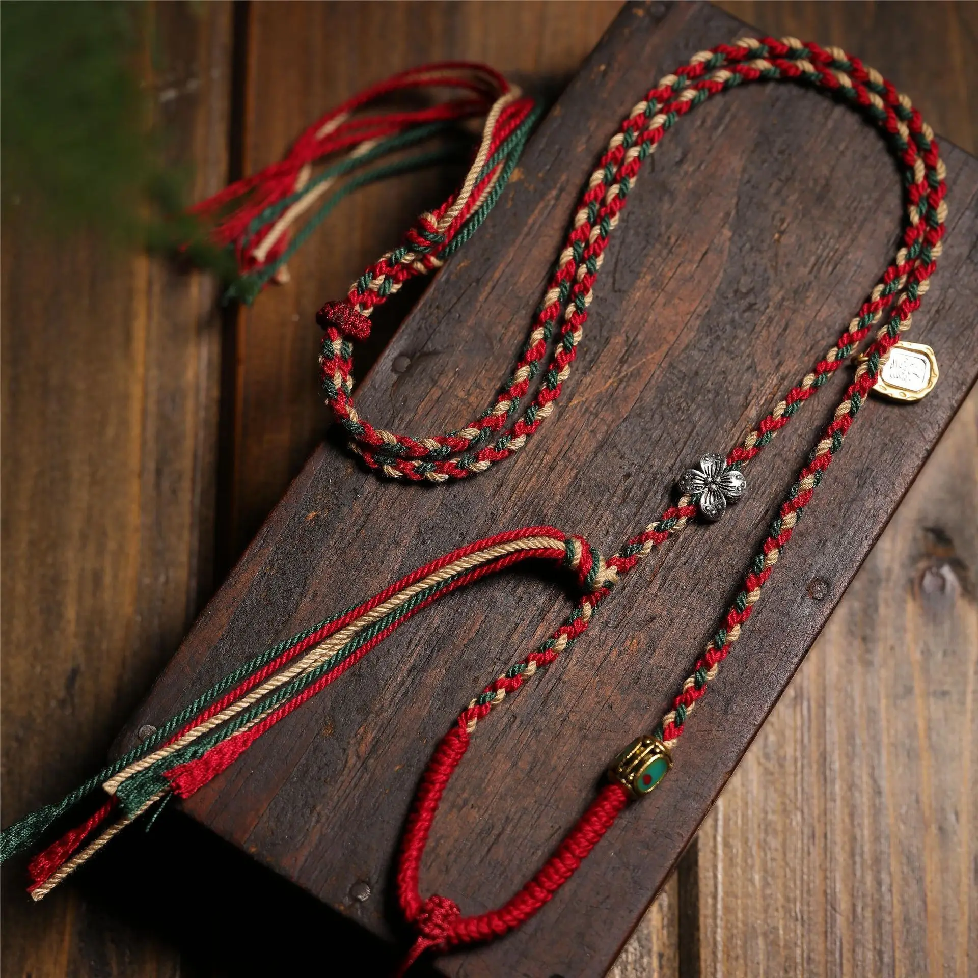 

Tibetan Rubbed Cotton Thread Necklace Beeswax Buddha Brand Thangka Pendant Rope Hand Woven Ethnic Style Neck Lucky Jewelry