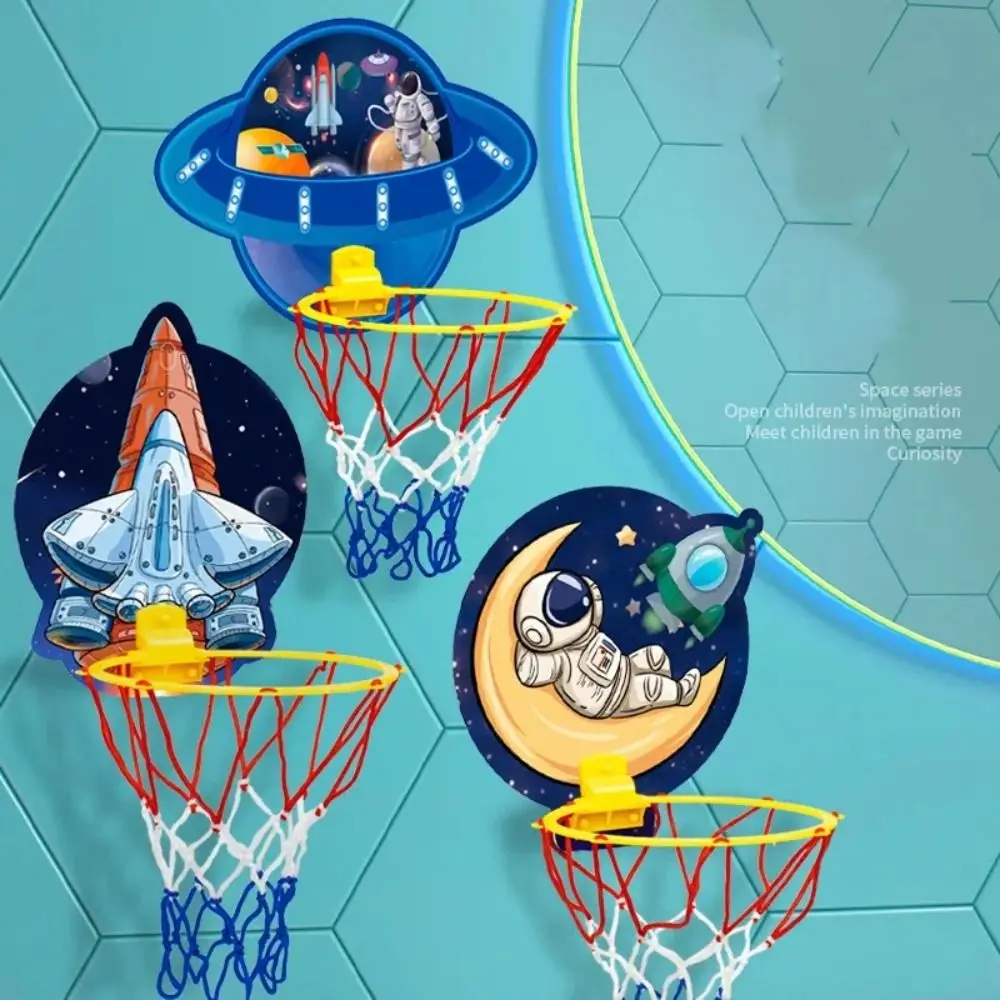 Marco de baloncesto para padres e hijos, tablero de aro de baloncesto, pelota de baloncesto colgante de dibujos animados, nave espacial de cohete, juguetes deportivos para niños