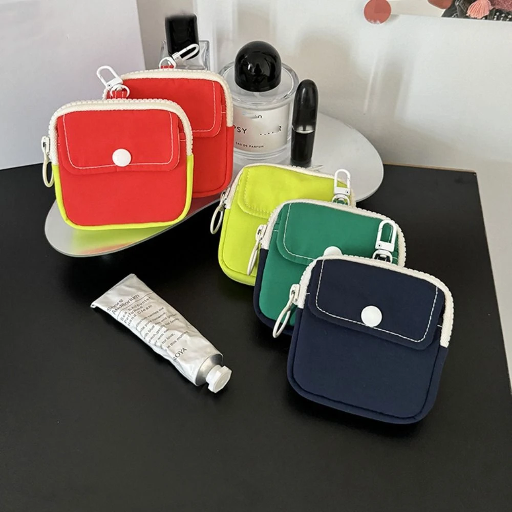 Simple Portable Nylon Coin Purse Korean Style Square Mini Storage Bag Candy Color Lightweight Earphone Bag Student