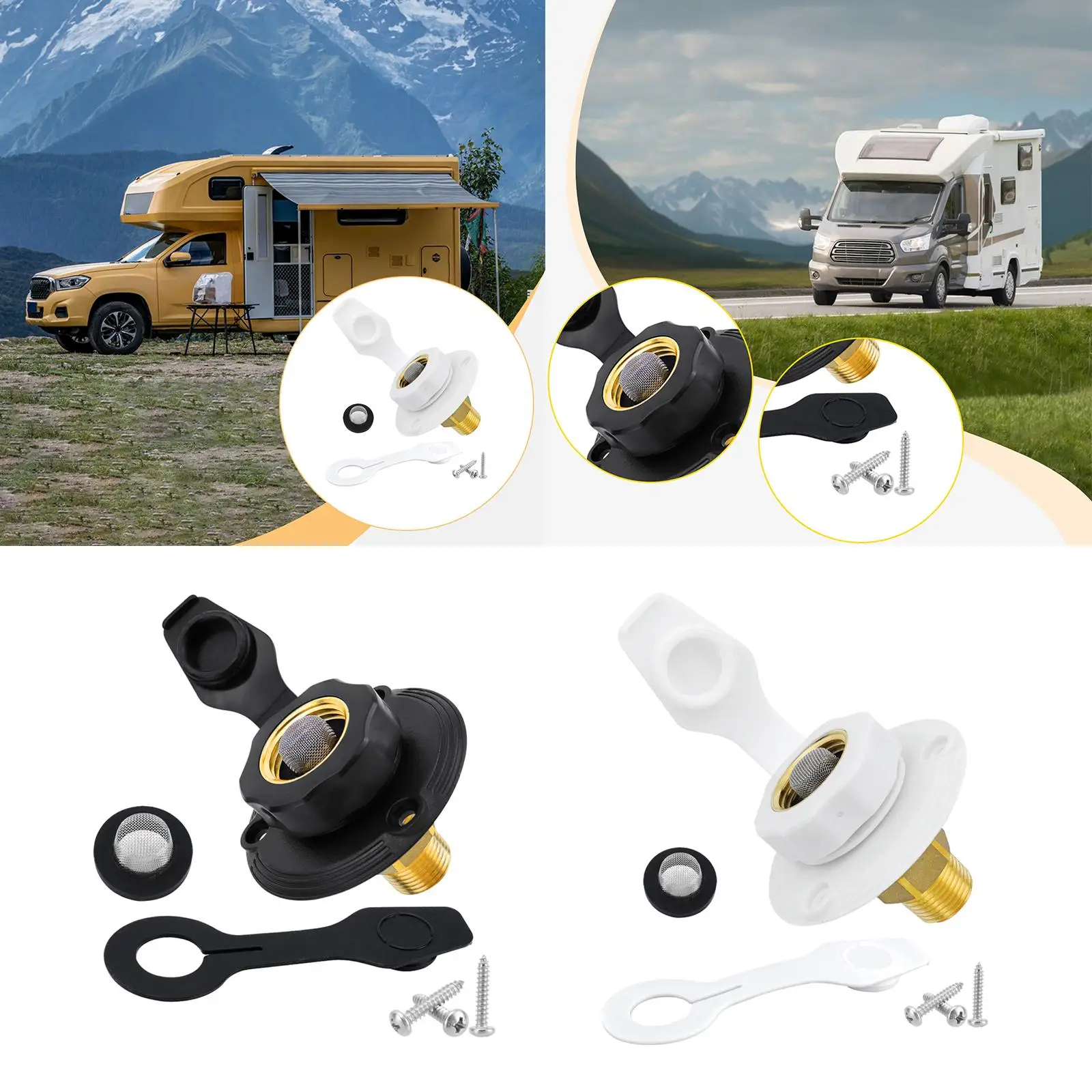 

RV City Water Inlet with Dust Plug Maintenance Easy Installation RV Water Inlet Connection Sturdy Accessory for Trailer RV