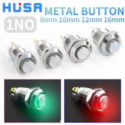 1NO High head 8/10/12/16mm Waterproof Metal Push Button Switch LED Light Self-locking/reset 3/6/12/24/220V Brass nickel plating