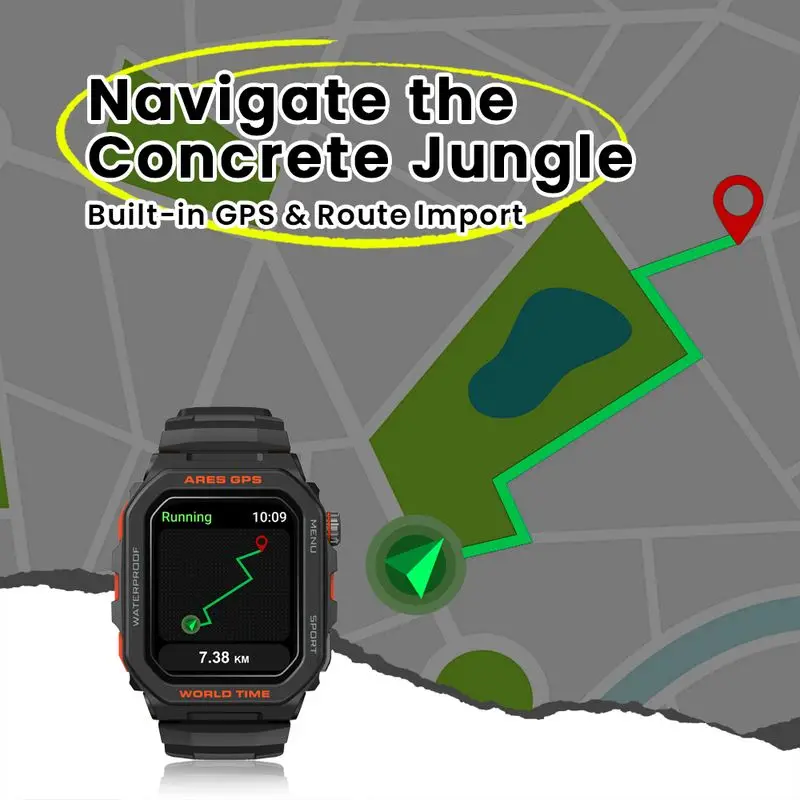 Zeblaze Ares GPS وعرة 1.75 بوصة HD 3 ATM رؤى مفصلة للصحة والعافية مكالمات بلوتوث مساعد الساعات الذكية