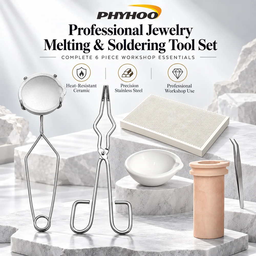 PHYHOO Jewelry Melting Soldering Tool Set 2KG Ceramic Crucible Stainless Steel Tongs Tweezers Bowl Honeycomb Soldering Board Kit