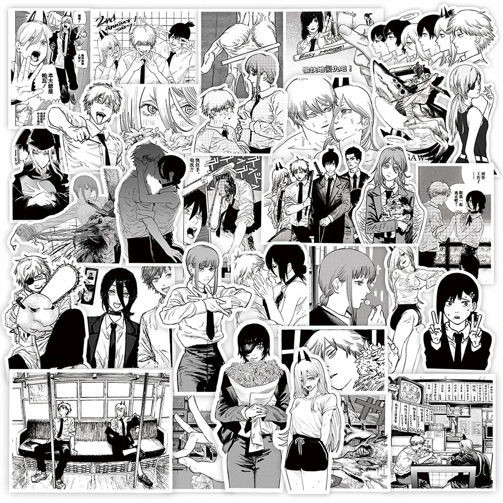 10/30/65pcs Black White Anime Chainsaw Man Stickers Cool Denji Cartoon Decals DIY Skateboard Laptop Waterproof Sticker Toy Gift