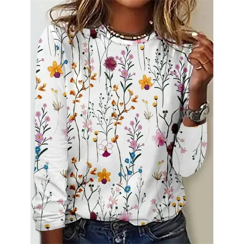 New Spring 3D Print Colorful Florals Long Sleeve T Shirts Fashion Streetwear Pullovers Women Y2k Clothing Beautiful Girls Tops