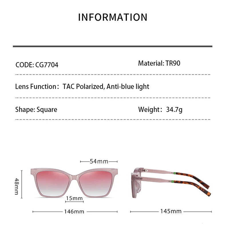 KANDREA Cateye Metal Glasses Frame Women Magnetic Myopia Dual-Purpose TR90 Ultra-Light Fashion Polarized Sunglasses CG7704
