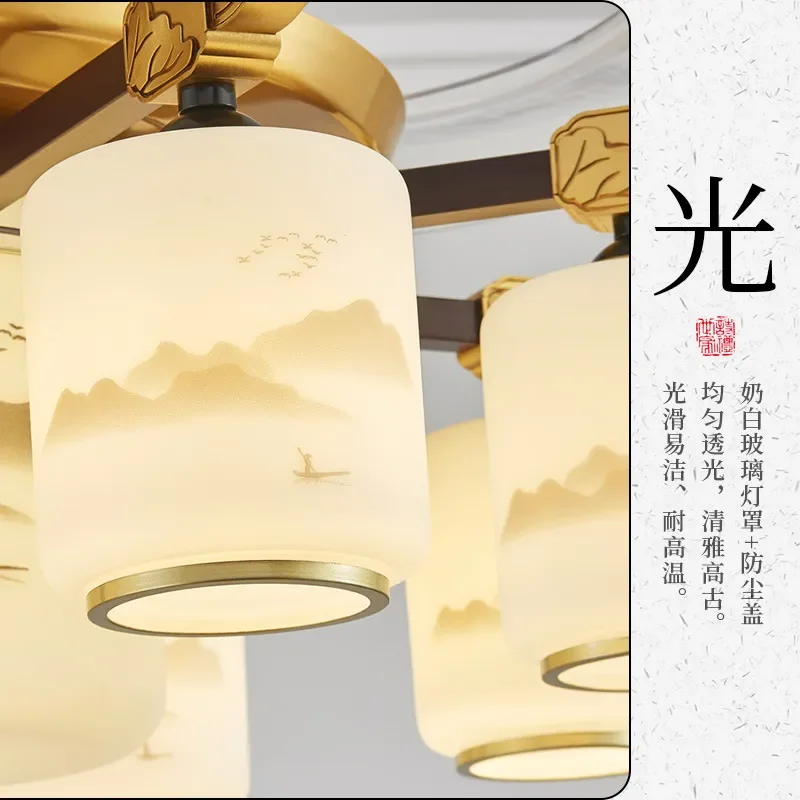 for New Chinese Style All Copper Chandelier Modern Living Room Ceiling Lamp Villa Duplex Hall Light
