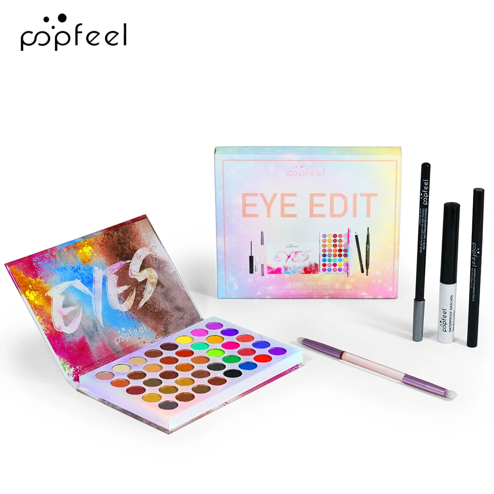 POPFEEL Set trucco Eye Edit - Palette di ombretti da 35 colori, eyeliner, mascara e pennello - Perfetto per tutte le occasioni