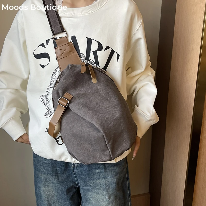 torebka damska nerka damska torba na klatkę piersiową Płócienna torba na klatkę piersiową unisex o dużej pojemności Torba na ramię Crossbody Pure Color Rowerowa piterek 2024 Najnowsza modna torba płócienna