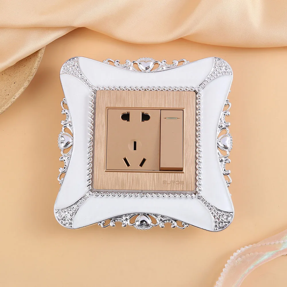 Resin Light Switch Cover Plate Silver White Border Type 86 Double Socket Panel Sticker For Home Wall Decor Electrical Accessorie